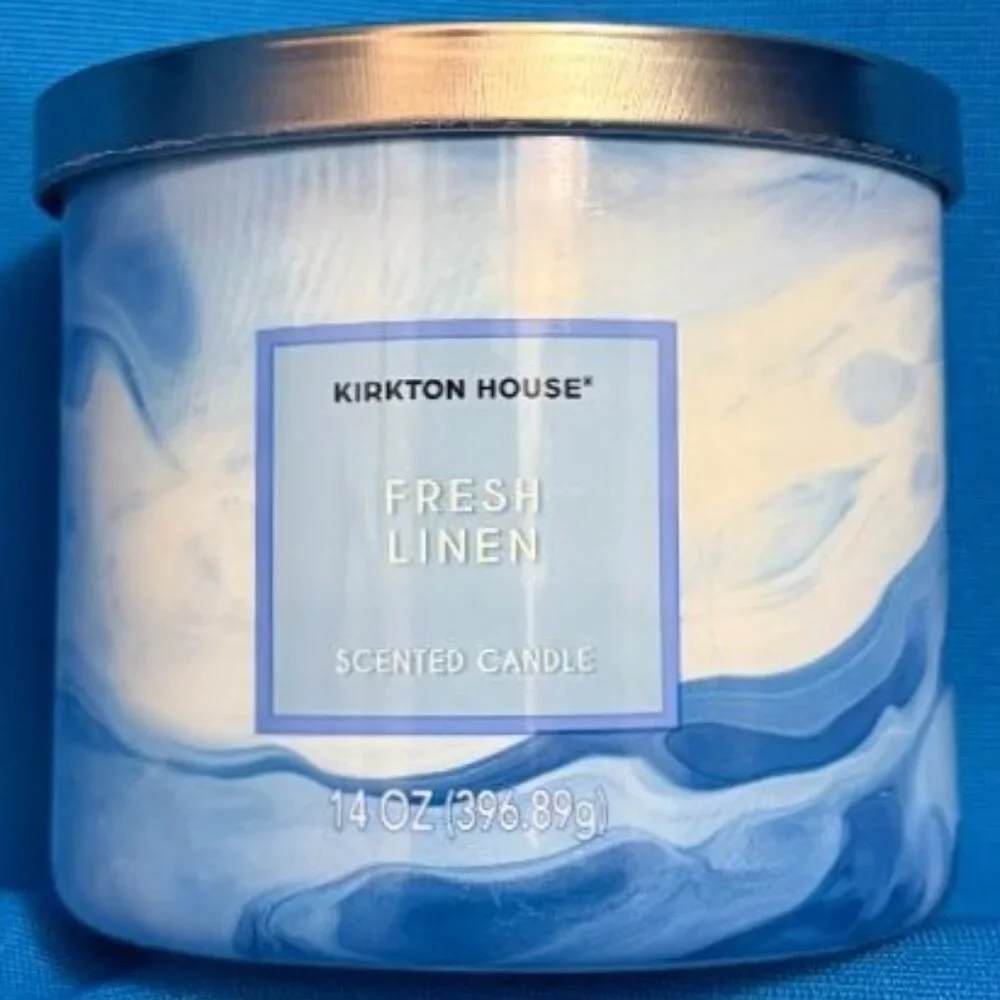 BRAND NEW ~ FRESH LINEN SCENTED CANDLE ~ 3 WICK ~ 14 OZ / 14 OUNCES SIZE